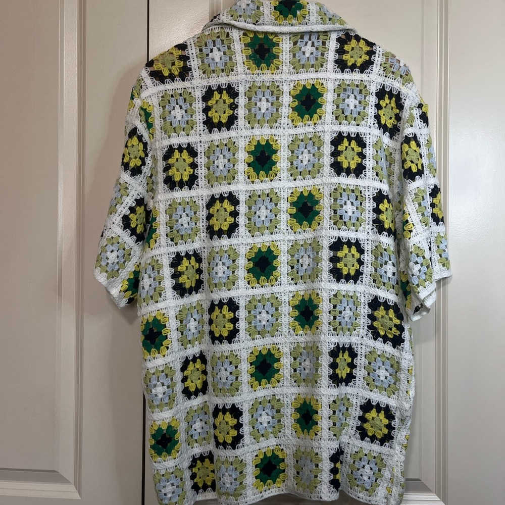 Zara Men's Colorful Crochet Button Down Shirt - Picture 5 of 6
